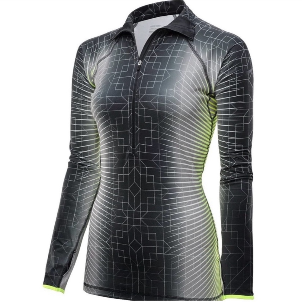 NIKE Pro Hyperwarm Half Zip Modern Neon Geometric Design Thermal Athletic Top